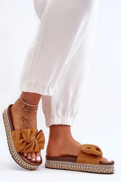 Discount Boto Damskie Klapki Zamszowe Z Kokardą Camel Lauria