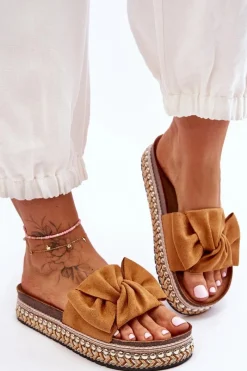 Discount Boto Damskie Klapki Zamszowe Z Kokardą Camel Lauria