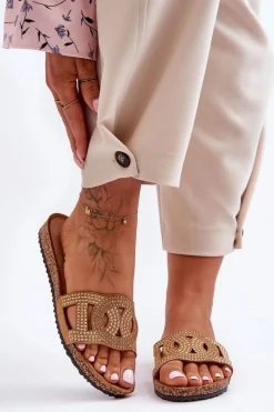 Klapki Korkowe|Klapki Na Platformie>Boto Damskie Klapki Zdobione Ćwiekami Brązowe Evelins