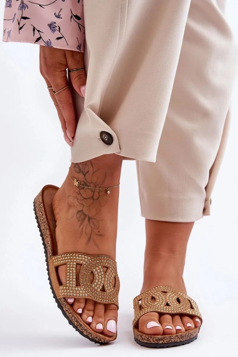 Klapki Korkowe|Klapki Na Platformie>Boto Damskie Klapki Zdobione Ćwiekami Brązowe Evelins