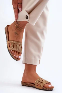 Klapki Korkowe|Klapki Na Platformie>Boto Damskie Klapki Zdobione Ćwiekami Brązowe Evelins