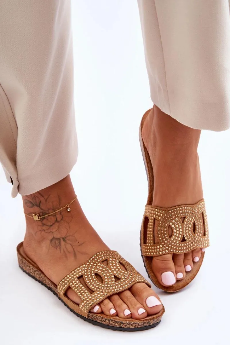 Klapki Korkowe|Klapki Na Platformie>Boto Damskie Klapki Zdobione Ćwiekami Brązowe Evelins