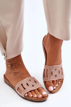 Online Boto Damskie Klapki Zdobione Ćwiekami Różowe Evelins