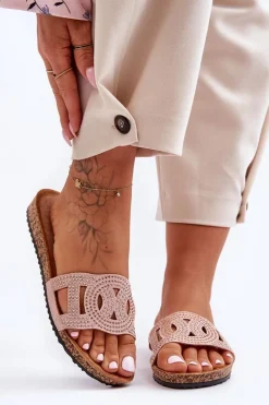 Online Boto Damskie Klapki Zdobione Ćwiekami Różowe Evelins