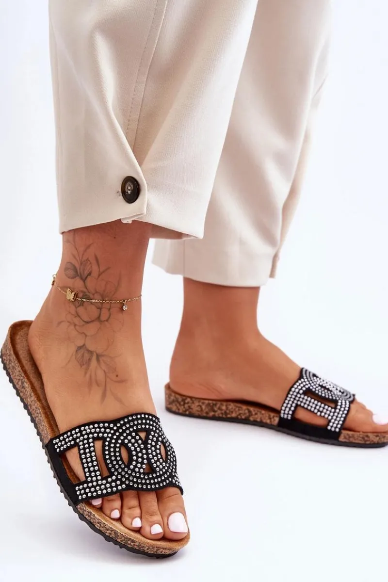 Klapki Korkowe|Klapki Na Platformie>Boto Damskie Klapki Zdobione Ćwiekami Czarne Evelins Czarny