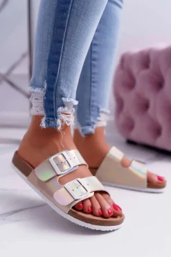 Outlet Damskie Klapki Złote Big Star DD274135 Damskie Klapki Damskie Big Star|Klapki Damskie Klasyczne