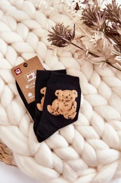 Clearance Aura.via Damskie Klasyczne Bawełniane Skarpetki Z Misiem Czarne