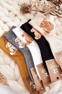 Clearance Aura.via Damskie Klasyczne Bawełniane Skarpetki Z Misiem Czarne