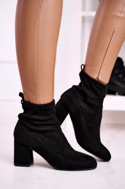 Botki Na Słupku|Czarne Botki>Boto Damskie Klasyczne Botki Na Słupku Zamszowe Czarne Ring