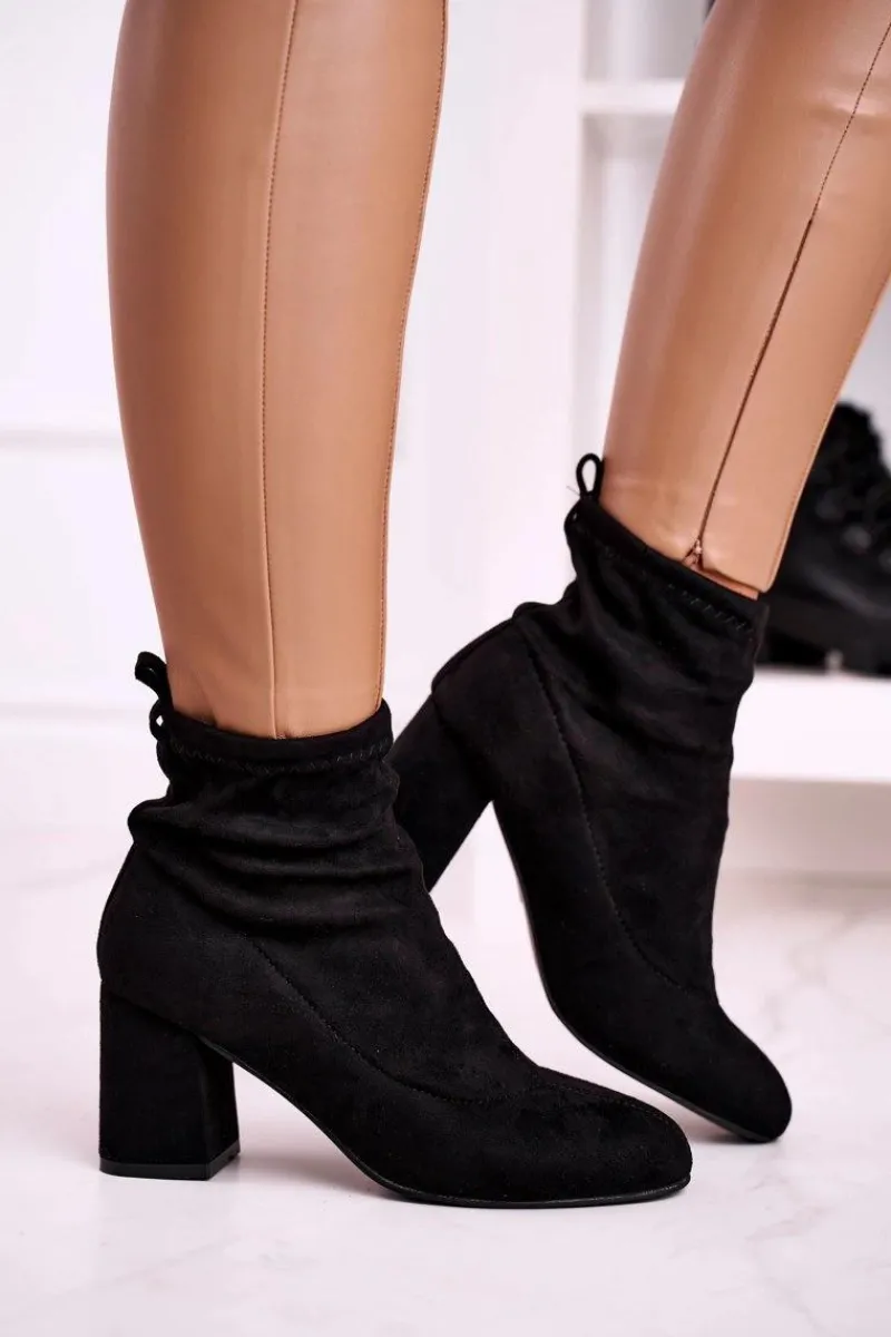 Botki Na Słupku|Czarne Botki>Boto Damskie Klasyczne Botki Na Słupku Zamszowe Czarne Ring