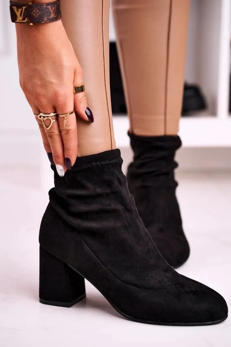 Botki Na Słupku|Czarne Botki>Boto Damskie Klasyczne Botki Na Słupku Zamszowe Czarne Ring