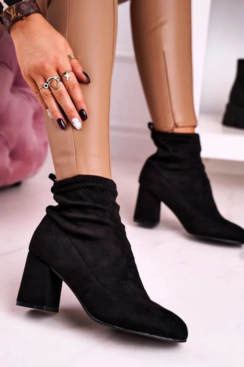 Botki Na Słupku|Czarne Botki>Boto Damskie Klasyczne Botki Na Słupku Zamszowe Czarne Ring