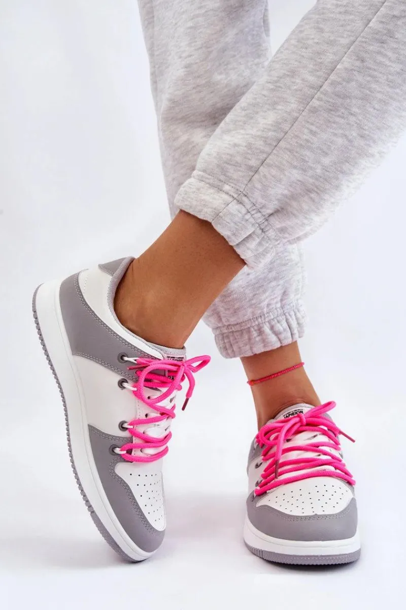 Clearance Damskie Klasyczne Buty Sportowe Podwójnie Sznurowane Biało-Szare Jella Damskie Buty Sportowe Na Platformie|Sneakersy Damskie