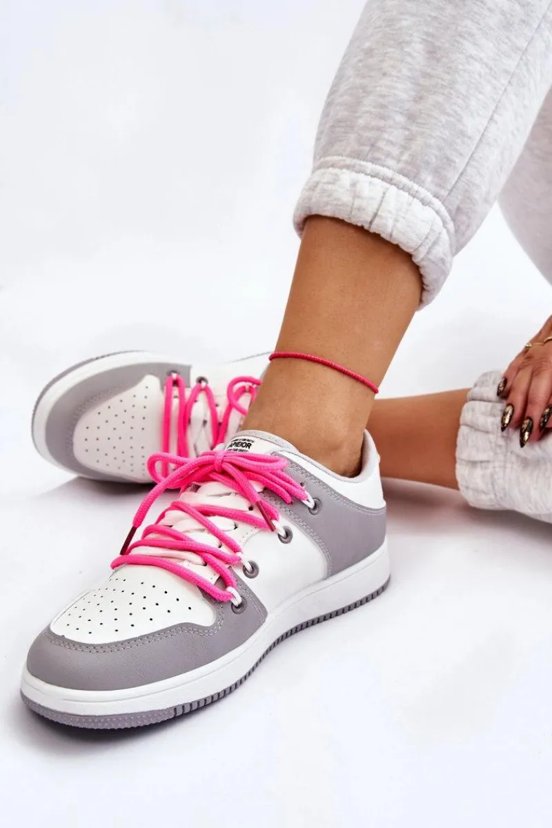 Clearance Damskie Klasyczne Buty Sportowe Podwójnie Sznurowane Biało-Szare Jella Damskie Buty Sportowe Na Platformie|Sneakersy Damskie