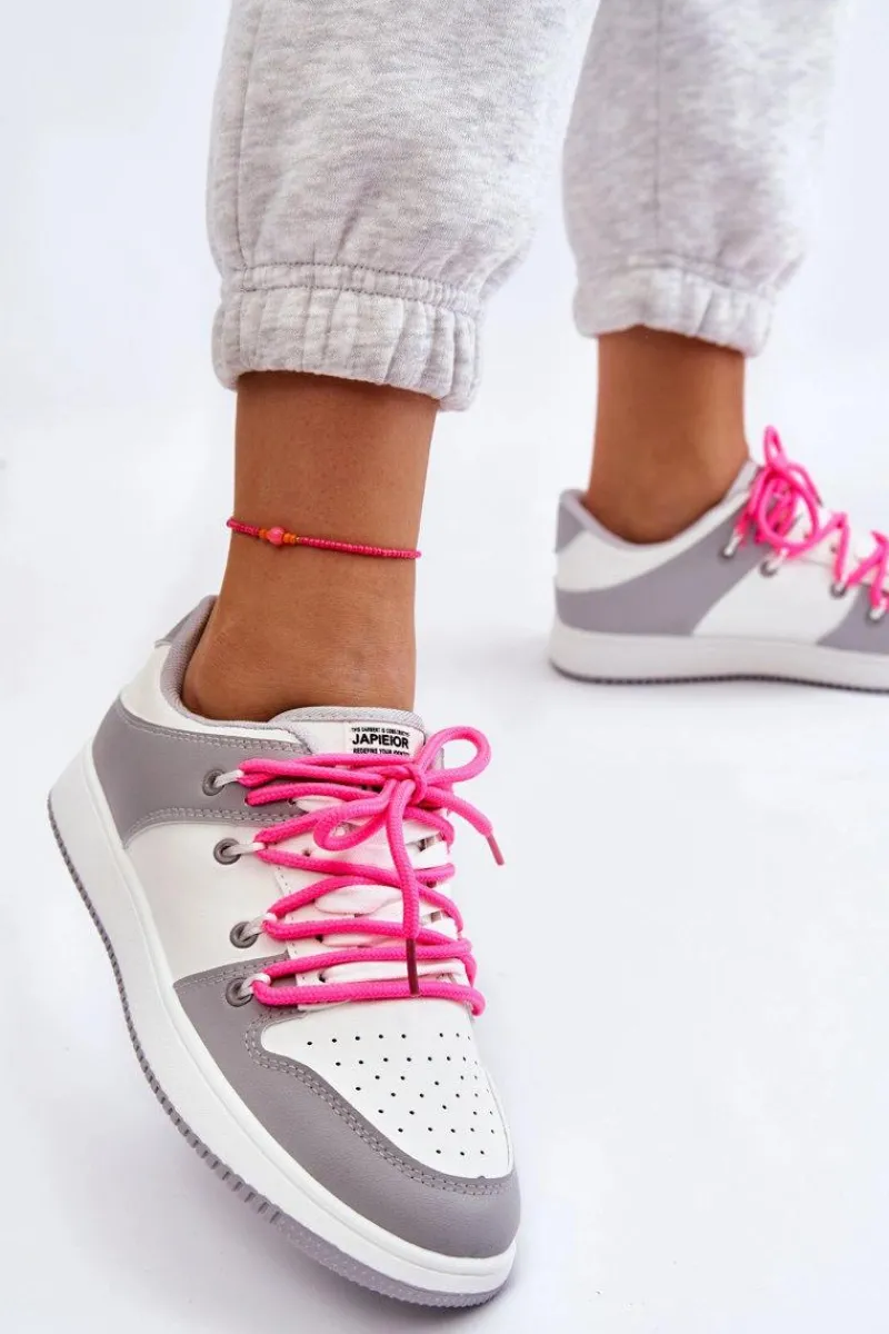 Clearance Damskie Klasyczne Buty Sportowe Podwójnie Sznurowane Biało-Szare Jella Damskie Buty Sportowe Na Platformie|Sneakersy Damskie