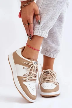 Buty Sportowe Na Platformie|Sneakersy Damskie>Boto Damskie Klasyczne Buty Sportowe Podwójnie Sznurowane Biało-Beżowe Jella