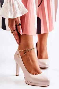 Sale Buty Sergio Leone Damskie Klasyczne Czółenka Na Platformie Perłowy Beżowy Alivene