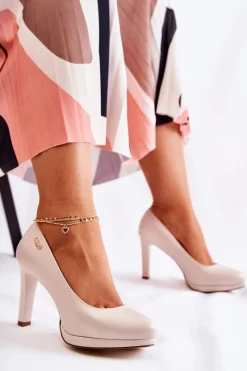 Sale Buty Sergio Leone Damskie Klasyczne Czółenka Na Platformie Perłowy Beżowy Alivene