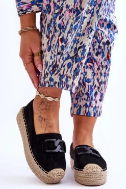 Czarne Espadryle>Boto Damskie Klasyczne Espadryle Na Platformie Czarne Maurine