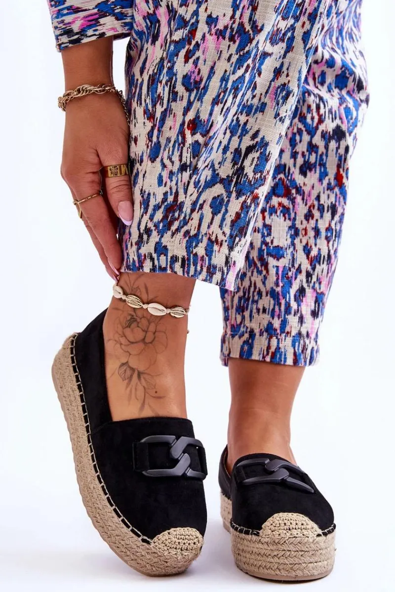 Czarne Espadryle>Boto Damskie Klasyczne Espadryle Na Platformie Czarne Maurine