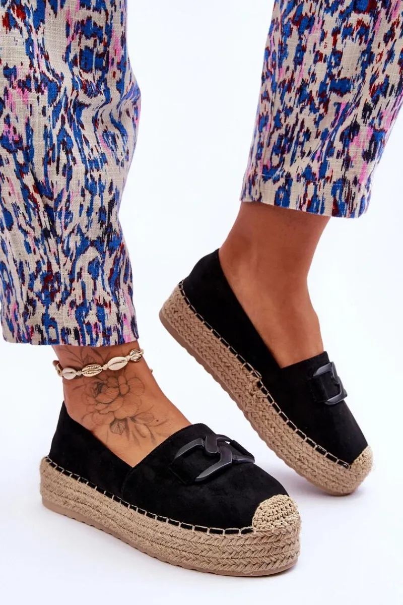Czarne Espadryle>Boto Damskie Klasyczne Espadryle Na Platformie Czarne Maurine