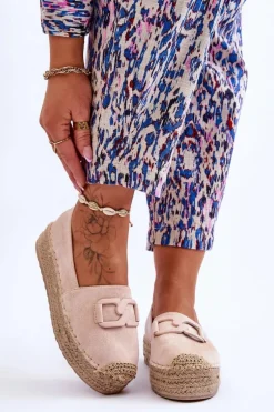 Outlet Boto Damskie Klasyczne Espadryle Na Platformie Beżowe Maurine