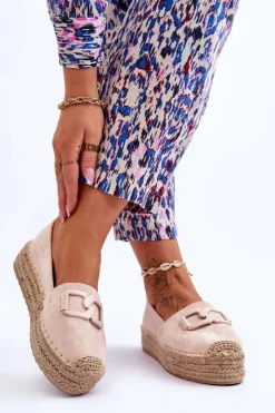 Outlet Boto Damskie Klasyczne Espadryle Na Platformie Beżowe Maurine