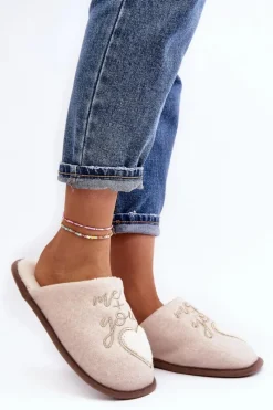 Kapcie Klasyczne>Boto Damskie Klasyczne Kapcie Wsuwane Ocieplane Beżowe Mabira Beżowy