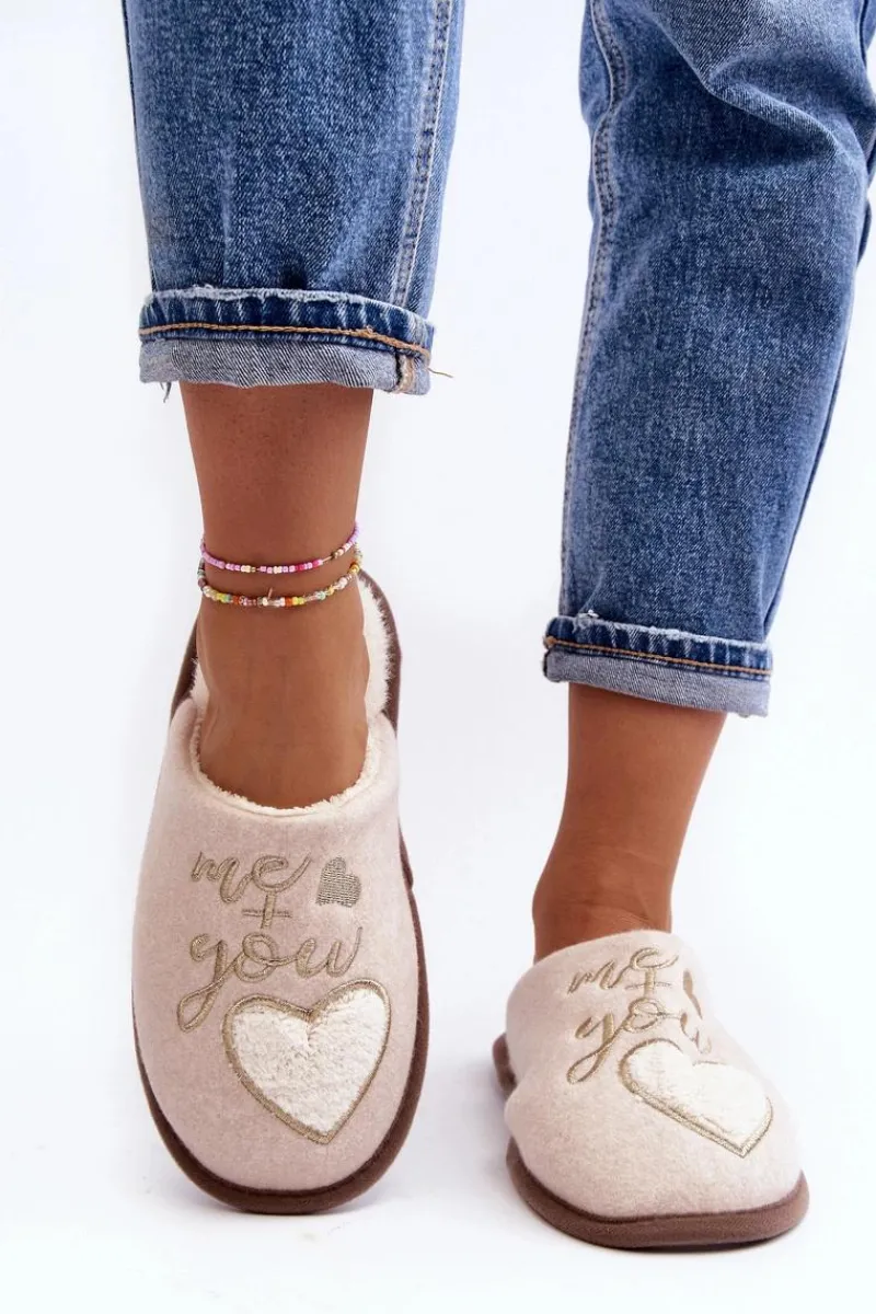 Kapcie Klasyczne>Boto Damskie Klasyczne Kapcie Wsuwane Ocieplane Beżowe Mabira Beżowy