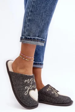 Kapcie Klasyczne>Boto Damskie Klasyczne Kapcie Wsuwane Ocieplane Szare Mabira Szary