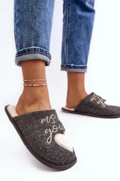 Kapcie Klasyczne>Boto Damskie Klasyczne Kapcie Wsuwane Ocieplane Szare Mabira Szary