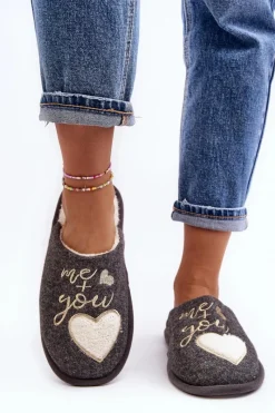 Kapcie Klasyczne></noscript>Boto Damskie Klasyczne Kapcie Wsuwane Ocieplane Szare Mabira Szary