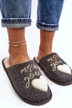 Kapcie Klasyczne></noscript>Boto Damskie Klasyczne Kapcie Wsuwane Ocieplane Szare Mabira Szary