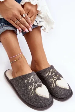 Kapcie Klasyczne></noscript>Boto Damskie Klasyczne Kapcie Wsuwane Ocieplane Szare Mabira Szary