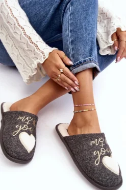 Kapcie Klasyczne></noscript>Boto Damskie Klasyczne Kapcie Wsuwane Ocieplane Szare Mabira Szary