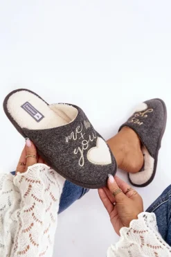 Kapcie Klasyczne></noscript>Boto Damskie Klasyczne Kapcie Wsuwane Ocieplane Szare Mabira Szary