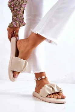 Sale Damskie buty S.Barski Damskie Klasyczne Klapki Beżowe Feline