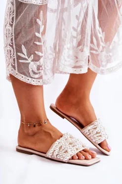 Hot Boto Damskie Klasyczne Klapki Z Perłami Beżowe Calipso