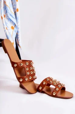 Outlet Damskie Klasyczne Klapki Z Ozdobami Brązowe Scotlyn Damskie Klapki Damskie Klasyczne