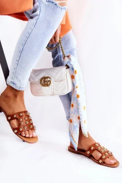 Outlet Damskie Klasyczne Klapki Z Ozdobami Brązowe Scotlyn Damskie Klapki Damskie Klasyczne