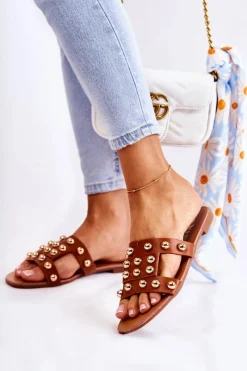 Outlet Damskie Klasyczne Klapki Z Ozdobami Brązowe Scotlyn Damskie Klapki Damskie Klasyczne