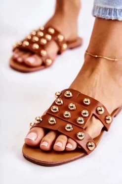 Outlet Damskie Klasyczne Klapki Z Ozdobami Brązowe Scotlyn Damskie Klapki Damskie Klasyczne