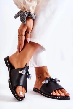 Klapki Damskie Klasyczne>Buty damskie Vinceza Damskie Klasyczne Klapki Z Pętelką Czarne Cassia