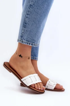 Clearance Damskie Klasyczne Klapki Na Płaskim Obcasie Białe Namrita Damskie Klapki Damskie Klasyczne