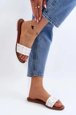 Clearance Damskie Klasyczne Klapki Na Płaskim Obcasie Białe Namrita Damskie Klapki Damskie Klasyczne