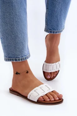 Clearance Damskie Klasyczne Klapki Na Płaskim Obcasie Białe Namrita Damskie Klapki Damskie Klasyczne