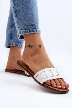 Clearance Damskie Klasyczne Klapki Na Płaskim Obcasie Białe Namrita Damskie Klapki Damskie Klasyczne