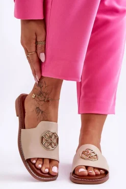 Klapki Na Platformie|Klapki Damskie Klasyczne>Boto Damskie Klasyczne Klapki Na Płaskim Obcasie Beżowe Larotte