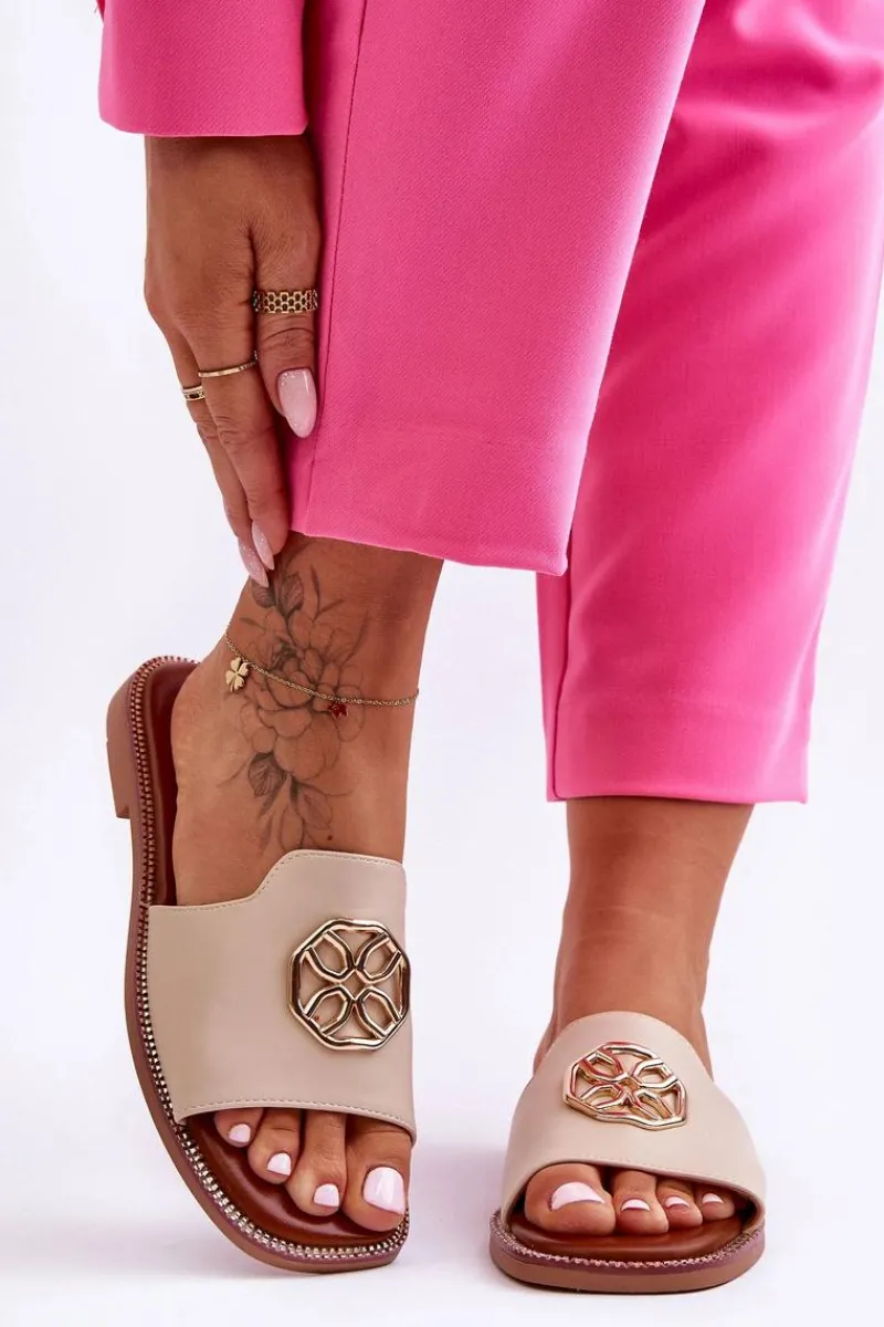 Klapki Na Platformie|Klapki Damskie Klasyczne>Boto Damskie Klasyczne Klapki Na Płaskim Obcasie Beżowe Larotte