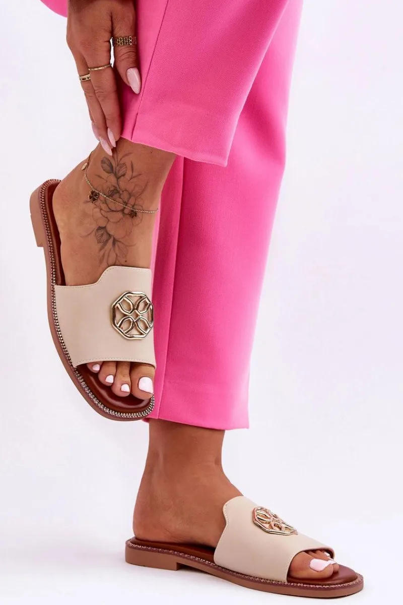 Klapki Na Platformie|Klapki Damskie Klasyczne>Boto Damskie Klasyczne Klapki Na Płaskim Obcasie Beżowe Larotte